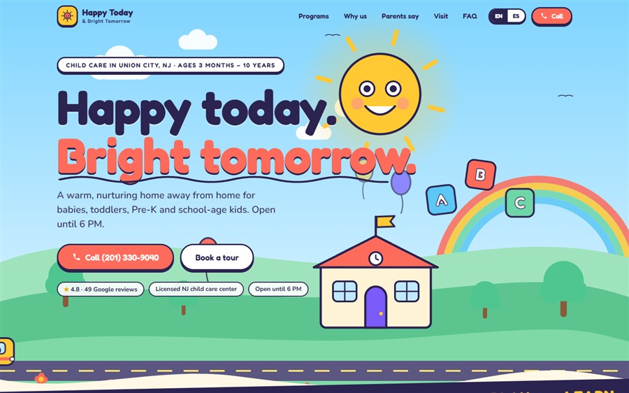 Animated storybook website concept for a child care center