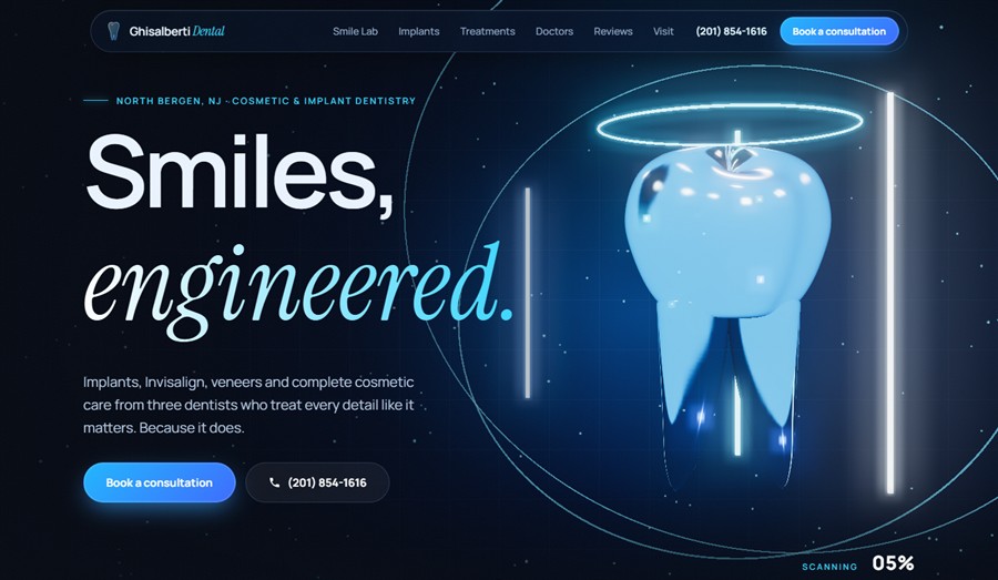 Real-time 3D glass tooth website concept for a cosmetic dentist